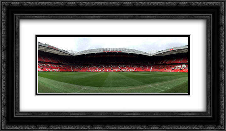 Manchester United Old Trafford 24x14 Black Ornate Wood Framed Art Print Poster with Double Matting