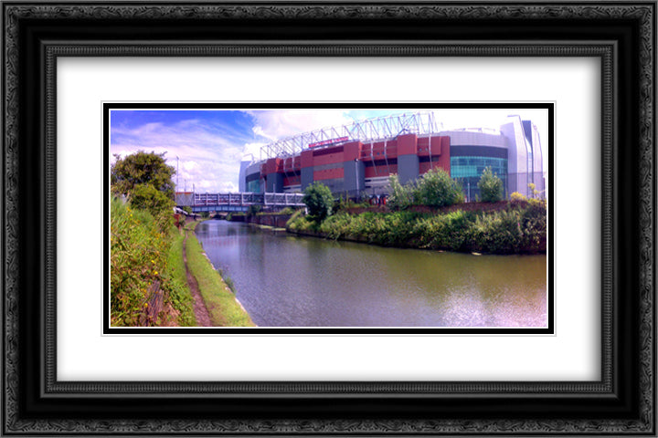 Manchester United Old Trafford 24x16 Black Ornate Wood Framed Art Print Poster with Double Matting