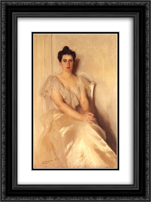 Mrs Frances Cleveland 18x24 Black Ornate Wood Framed Art Print Poster with Double Matting by Zorn, Anders