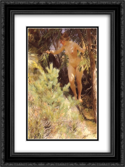 Nude under a fir 18x24 Black Ornate Wood Framed Art Print Poster with Double Matting by Zorn, Anders