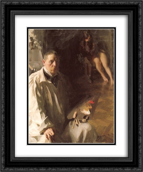 Self-portrait with a model 20x24 Black Ornate Wood Framed Art Print Poster with Double Matting by Zorn, Anders