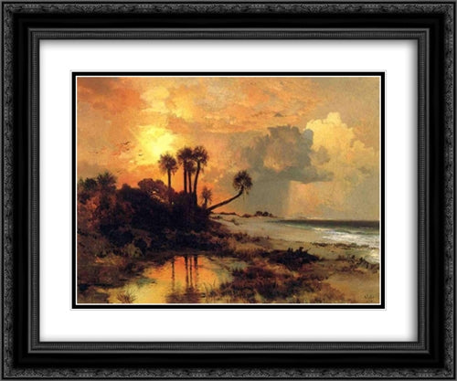 Fort George Island 24x20 Black Ornate Wood Framed Art Print Poster with Double Matting by Moran, Thomas