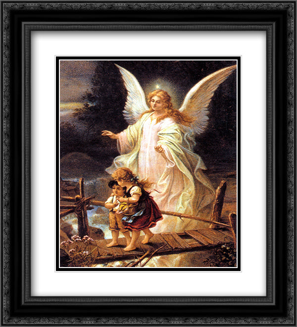 Guardian Angel 12x14 Black Ornate Wood Framed Art Print Poster with Double Matting