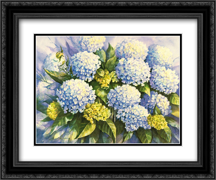 Blue Hydrangea 15x18 Black Ornate Wood Framed Art Print Poster with Double Matting by Sibley, Peggy