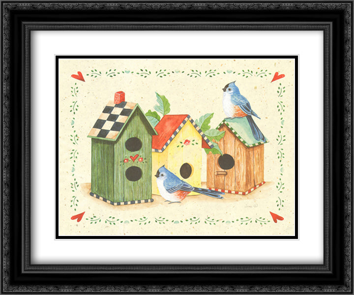 Birds and Birdhouses 3 18x15 Black Ornate Wood Framed Art Print Poster with Double Matting by West, S.