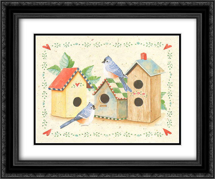 Birds and Birdhouses 4 18x15 Black Ornate Wood Framed Art Print Poster with Double Matting by West, S.