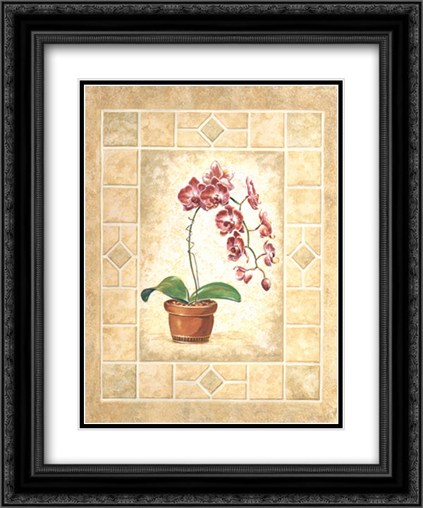 Orchid Blossoms I 15x18 Black Ornate Wood Framed Art Print Poster with Double Matting by Bice, Anita