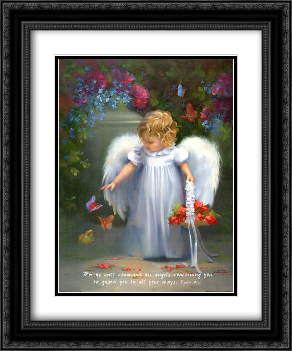 Baby Angel X W/Verse 15x18 Black Ornate Wood Framed Art Print Poster with Double Matting by Birkenstock, Joyce