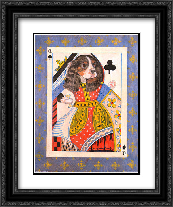 Spaniel Queen of Clubs 15x18 Black Ornate Wood Framed Art Print Poster with Double Matting by Phillips, Kari