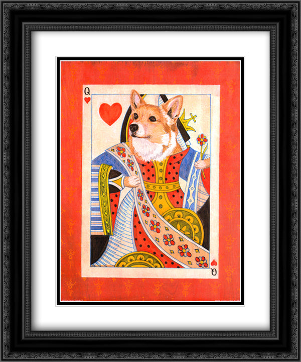 Corgi Queen of Hearts 15x18 Black Ornate Wood Framed Art Print Poster with Double Matting by Phillips, Kari