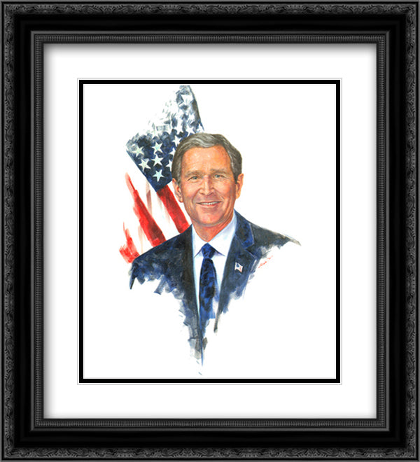 President George W. Bush 15x18 Black Ornate Wood Framed Art Print Poster with Double Matting by American History
