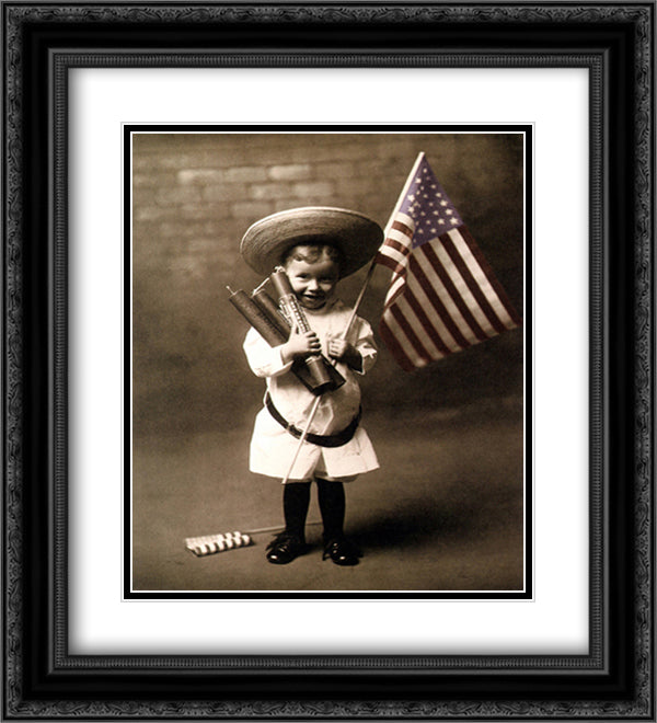 American Experience, Little Boy With Fireworks-July 4th 1906 15x18 Black Ornate Wood Framed Art Print Poster with Double Matting by American History