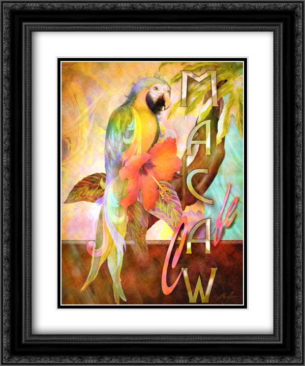 Macaw Cafe 15x18 Black Ornate Wood Framed Art Print Poster with Double Matting by Lee, Alma
