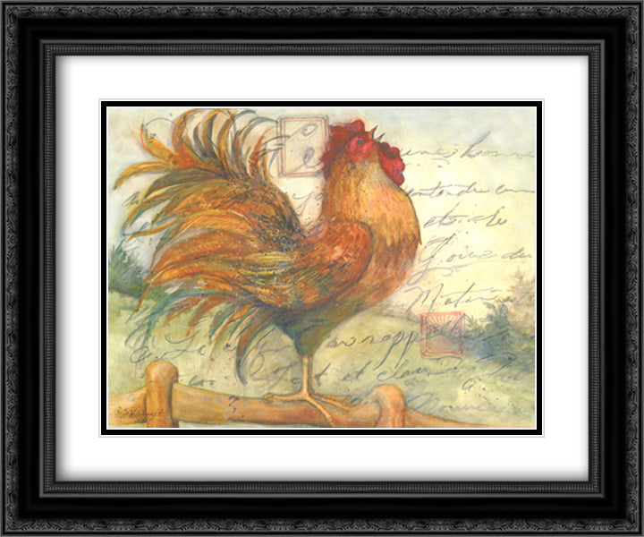 Le Rooster I 15x18 Black Ornate Wood Framed Art Print Poster with Double Matting by Winget, Susan