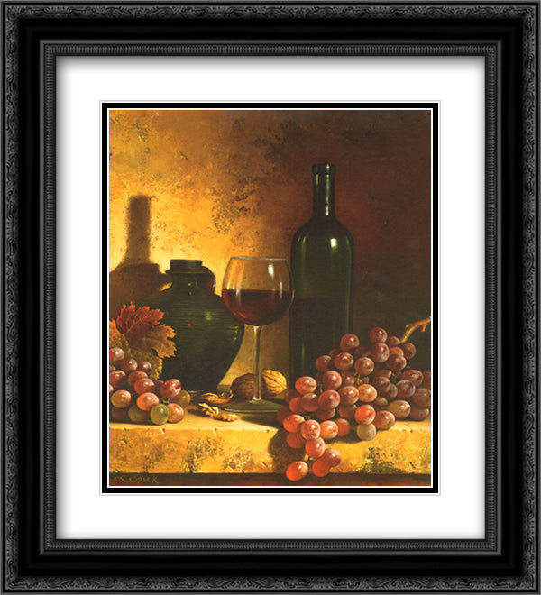 Wine Bottle, Grapes And Walnuts 15x18 Black Ornate Wood Framed Art Print Poster with Double Matting by Speck, Loran