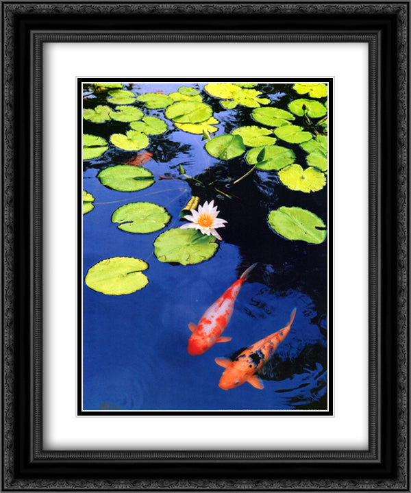 Koi Pond II 15x18 Black Ornate Wood Framed Art Print Poster with Double Matting by Love, Maureen