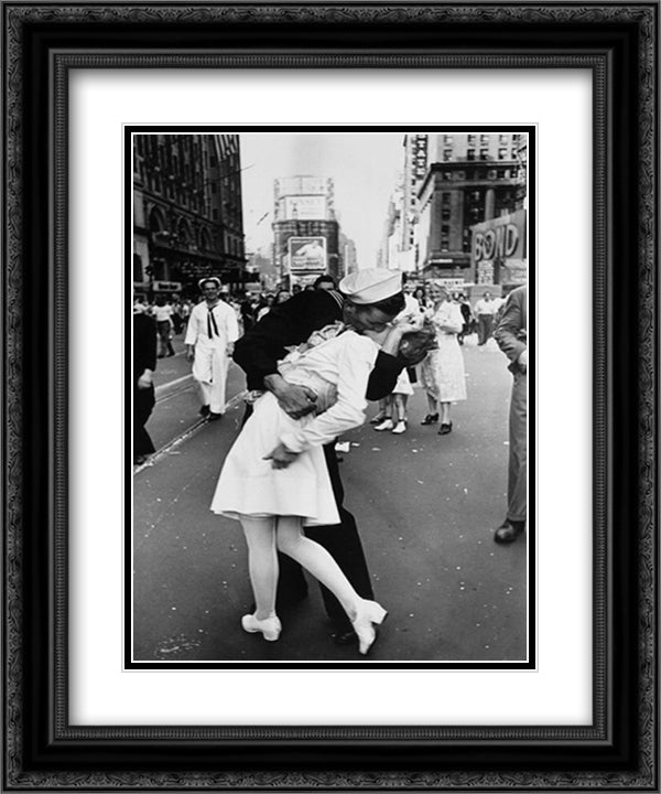 Kissing on VJ Day: Times Square August 14th, 1945 15x18 Black Ornate Wood Framed Art Print Poster with Double Matting