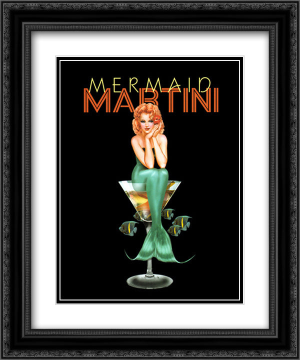 Mermaid Martini 16x19 Black Ornate Wood Framed Art Print Poster with Double Matting by Burch, Ralph