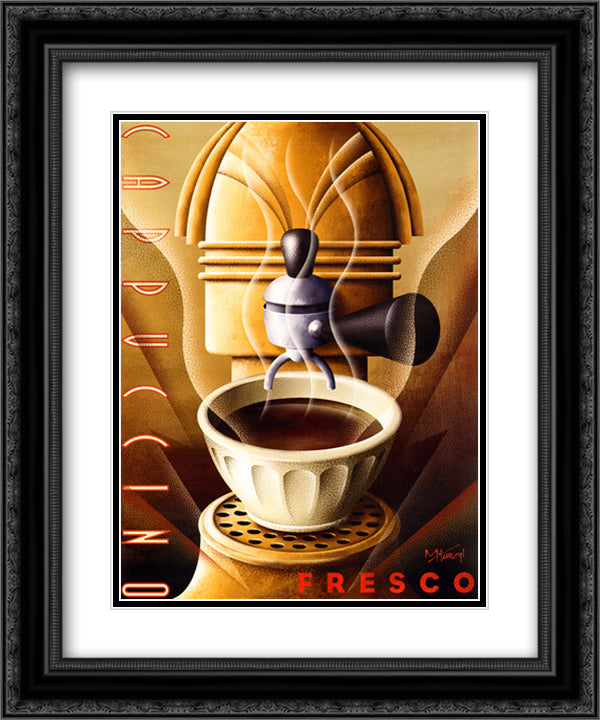 Cappuccino Fresco 16x19 Black Ornate Wood Framed Art Print Poster with Double Matting by Kungl, Michael