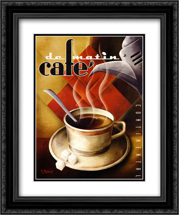 Cafe de Matin 16x19 Black Ornate Wood Framed Art Print Poster with Double Matting by Kungl, Michael