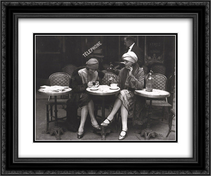 Cafe et Cigarette, Paris, 1925 16x14 Black Ornate Wood Framed Art Print Poster with Double Matting by Viollet, Roger