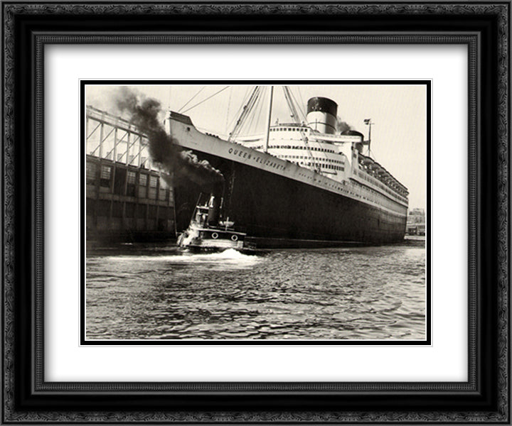 Ss Queen Elizabeth 1948 18x15 Black Ornate Wood Framed Art Print Poster with Double Matting by American History