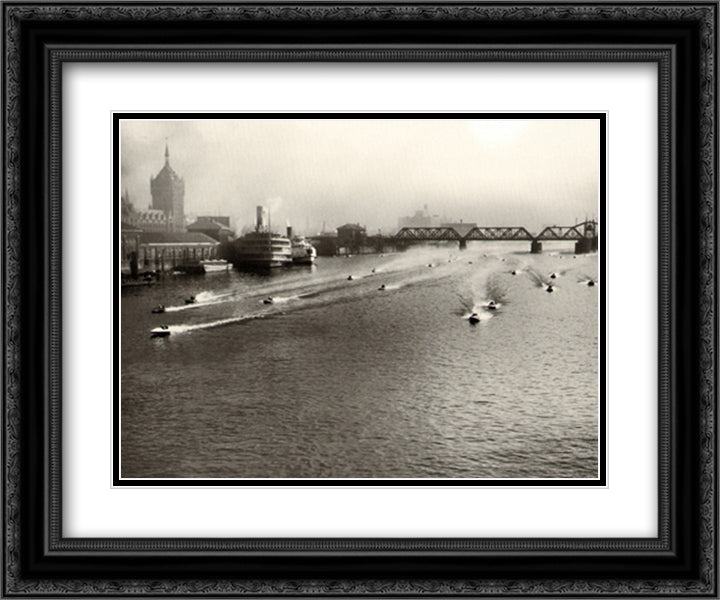 Albany to NY-1932 Outboard Race 18x15 Black Ornate Wood Framed Art Print Poster with Double Matting by American History