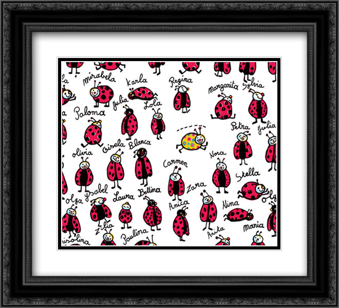 Ladybirds 16x14 Black Ornate Wood Framed Art Print Poster with Double Matting by Prigent, Andree