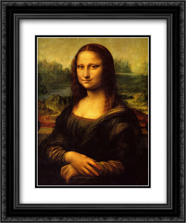 Mona Lisa, c.1507 15x18 Black Ornate Wood Framed Art Print Poster with Double Matting by da Vinci, Leonardo