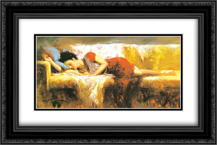 Sweet Rest 13x9 Black Ornate Wood Framed Art Print Poster with Double Matting by Daeni, Pino