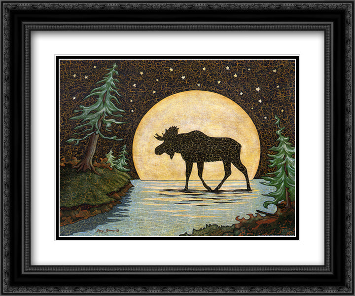 Moonlight Moose 18x15 Black Ornate Wood Framed Art Print Poster with Double Matting by Zinn, Jay