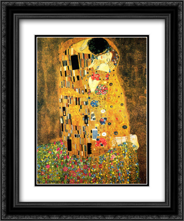 The Kiss, c.1908 15x18 Black Ornate Wood Framed Art Print Poster with Double Matting by Klimt, Gustav