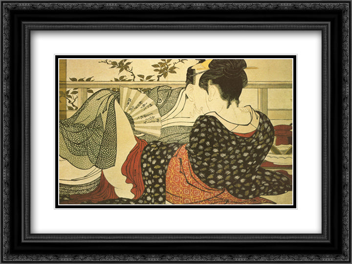 The Lovers 18x15 Black Ornate Wood Framed Art Print Poster with Double Matting by Utamaro, Kitagawa
