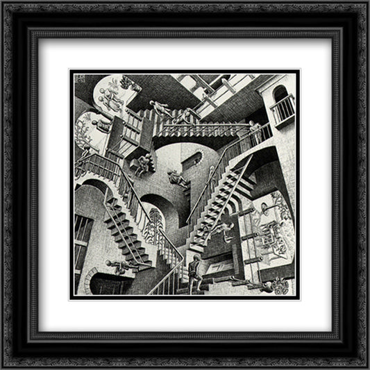 Relativity 18x15 Black Ornate Wood Framed Art Print Poster with Double Matting by Escher, M.C.