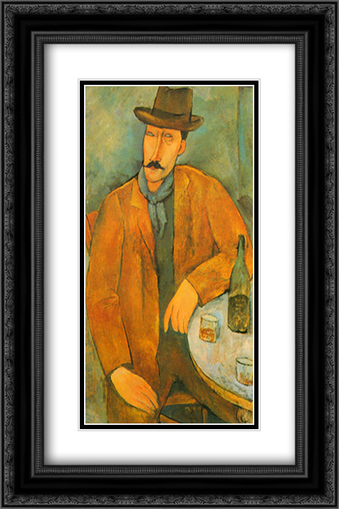 Man with a Wine Glass 15x18 Black Ornate Wood Framed Art Print Poster with Double Matting by Modigliani, Amedeo