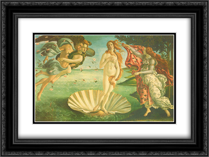 Birth Of Venus 18x15 Black Ornate Wood Framed Art Print Poster with Double Matting by Botticelli, Sandro