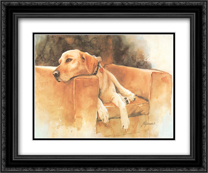 Dog Tired 12x10 Black Ornate Wood Framed Art Print Poster with Double Matting by Shipman, Barbara