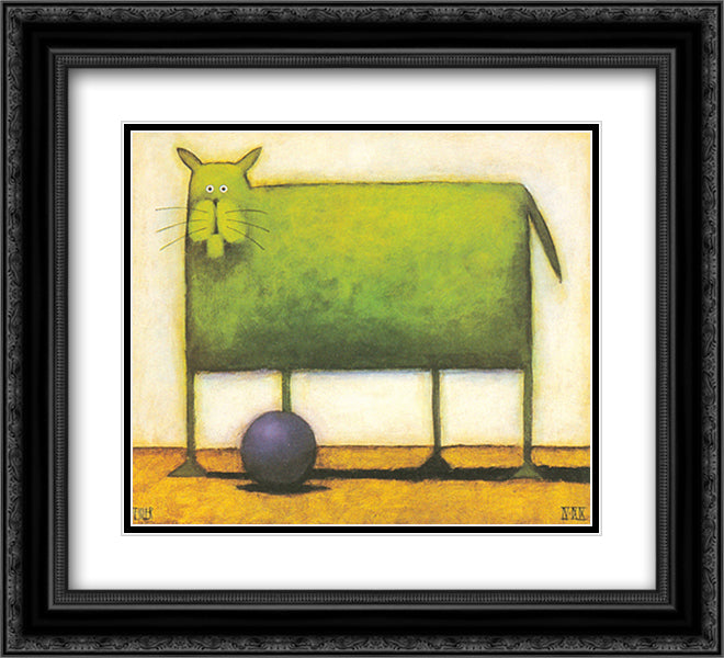 Green Cat with Ball 16x14 Black Ornate Wood Framed Art Print Poster with Double Matting by Kessler, Daniel