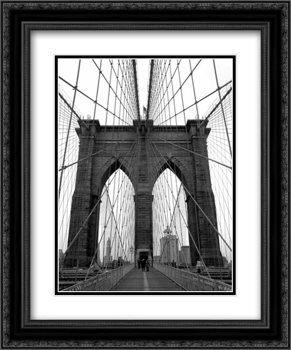 Brooklyn Bridge 12x14 Black Ornate Wood Framed Art Print Poster with Double Matting by Maloratsky, Igor