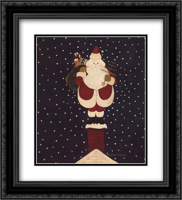 Chimney Santa 14x17 Black Ornate Wood Framed Art Print Poster with Double Matting by Kimble, Warren