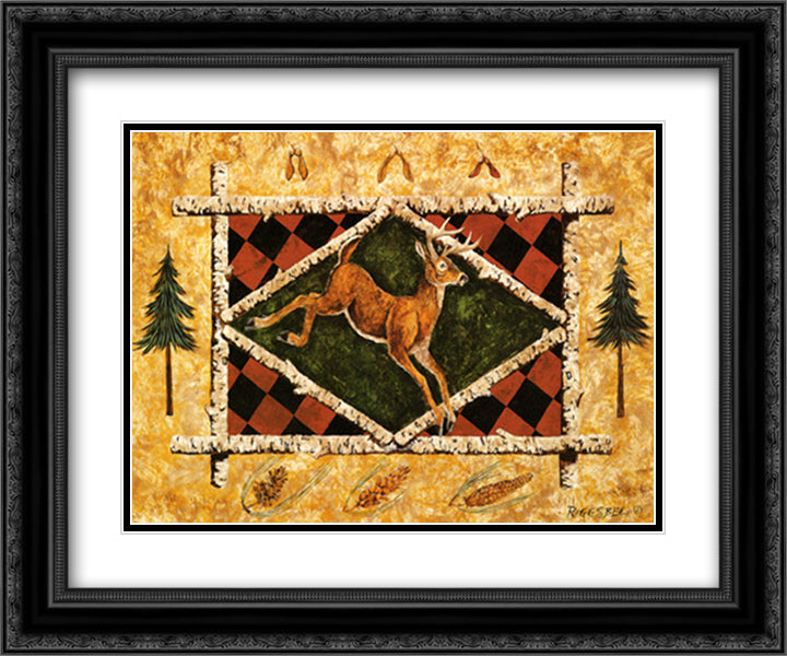 Woodland Whitetail 18x15 Black Ornate Wood Framed Art Print Poster with Double Matting by White, Suzan Riggsbee