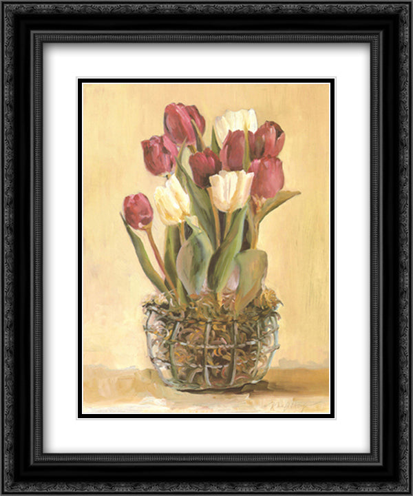 Potted Tulips 15x18 Black Ornate Wood Framed Art Print Poster with Double Matting by Hageman, Marilyn