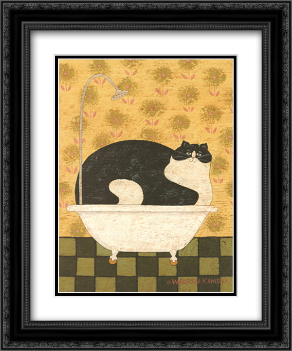 Cat in Hot Tin Tub 12x14 Black Ornate Wood Framed Art Print Poster with Double Matting by Kimble, Warren