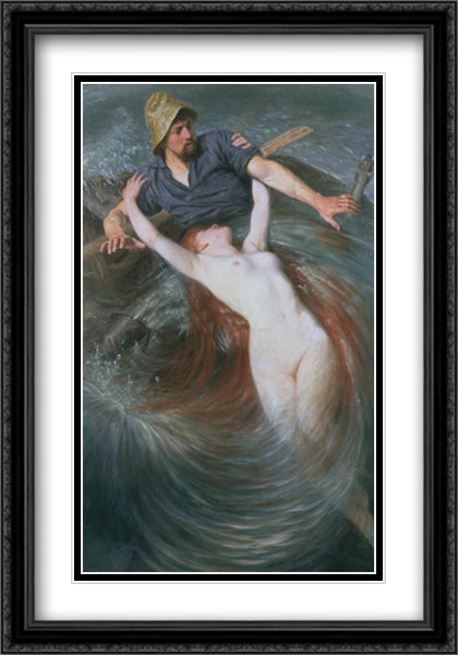 Fisherman and the Siren 28x40 Black Ornate Wood Framed Art Print Poster with Double Matting by Ekwall