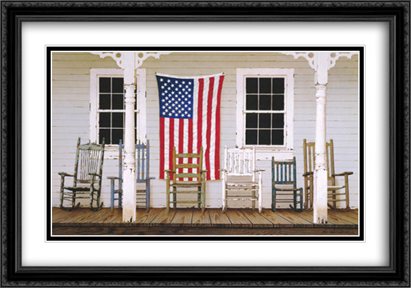Chair Family with Flag 28x40 Black Ornate Wood Framed Art Print Poster with Double Matting by Lu, Zhen Huan