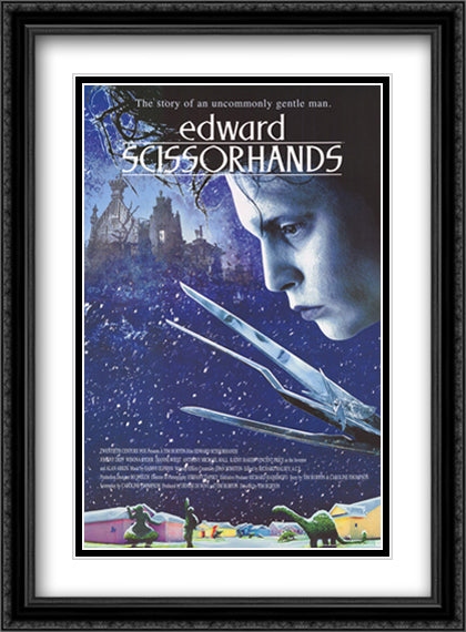 Edward Scissorhands (Movie Sheet) 28x38 Black Ornate Wood Framed Movie Poster with Double Matting