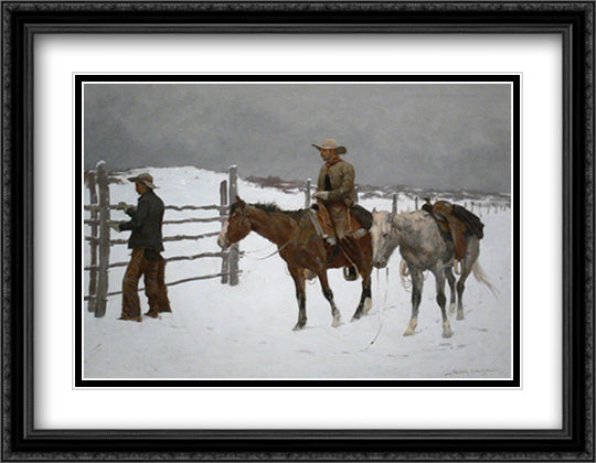 The Fall Of The Cowboy 36x28 Black Ornate Wood Framed Art Print Poster with Double Matting by Remington, Frederic