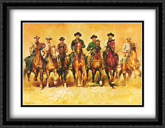 The Magnificent Seven 39x24 Black Ornate Wood Framed Art Print Poster with Double Matting by Casaro, Renato