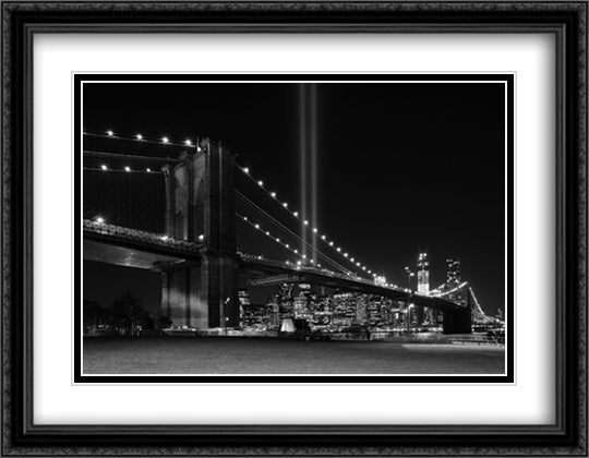 NYC - Towers and Spot Lights 40x28 Black Ornate Wood Framed Art Print Poster with Double Matting