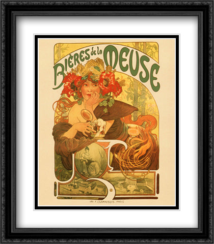 Bieres De La Meuse 28x32 Black Ornate Wood Framed Art Print Poster with Double Matting by Mucha, Alphonse